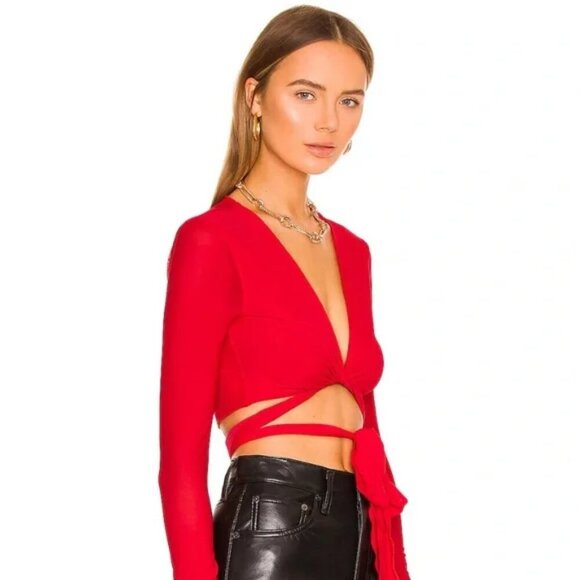 Lovers and Friends Red Long Sleeve Camila Top Wrap Around Size S - Picture 1 of 13
